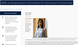 Ellie Kim nominated for Goldwater & Astronaut Scholarships